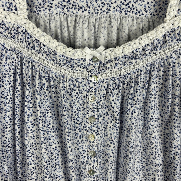 NWOT Eileen West Long Sleeve Cotton Nightgown Blue Floral Lace New without Tags - Picture 5 of 6